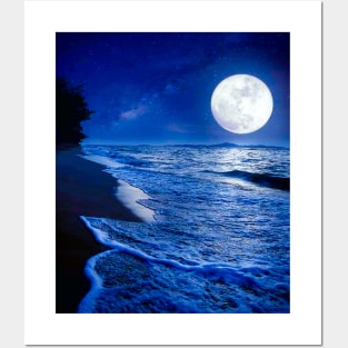 Moon At Night Winter Beach Sunset Ocean Beach Sunset Posters and Art